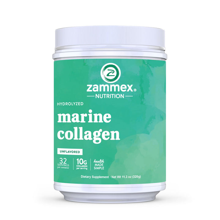 Zammex Marine Collagen Peptides Powder Unflavored, Wild-Caught Fish Collagen Powder, Supports Healthy Skin, Hair, Joints, Type 1 & 3 Collagen Supplement for Women - Easy to Mix. (32 Servings)