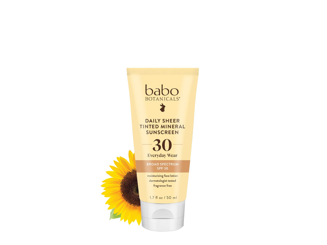 Babo Botanicals Daily Sheer TINTED SPF 30 Mineral Sunscreen - Natural Glow - Extra Sensitive for Face, 1.7 Ounce
