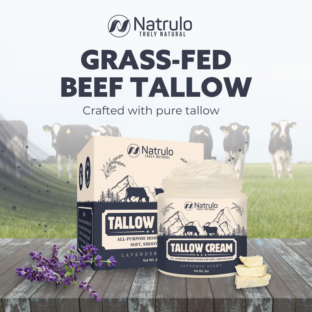 Beef Tallow Cream – All Natural Grass Fed Beef Tallow and Honey All Purpose Balm – Moisturizing Face and Body Lotion for Eczema, Cracked, Dry, Itchy, Irritated Skin – Skin Repair Skincare Made in USA
