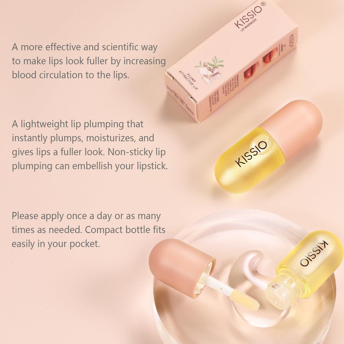 KISSIO Lip Plumper,Natural Lip Plumper for Day Use,Lip Plumping Gloss Make Lips Fuller and Moisturizing 5.5ml,Lip Mask,Hydrating & Reduce Fine Lines,Beautiful Fuller
