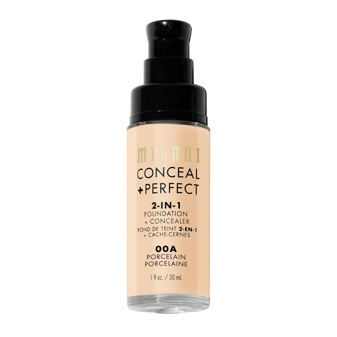 Milani Conceal + Perfect 2-In-1 Foundation + Concealer (1 Fl. Oz.) Liquid Foundation Natural - Blemishes & Skin Discoloration For A Flawless Complexion (Porcelain), Full, Dry