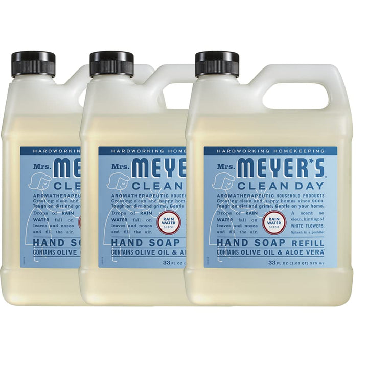 MRS. MEYER'S CLEAN DAY Hand Soap Refill, Rain Water, 33 Fl Oz (Pack of 3)