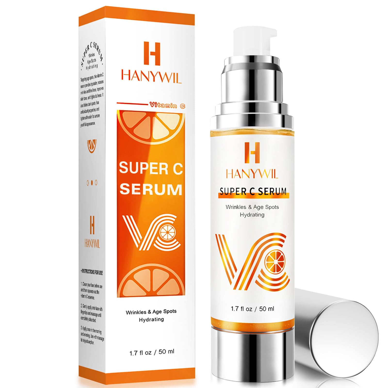 HANYWIL Super Vitamin C Serum for Women over 70, Vitamin C Serum for Face, Dark Spot Remover for Face, Hyaluronic Acid Skin Care, Targets Age Spots, Hydrates and Wrinkle Reduction 1.7fl oz