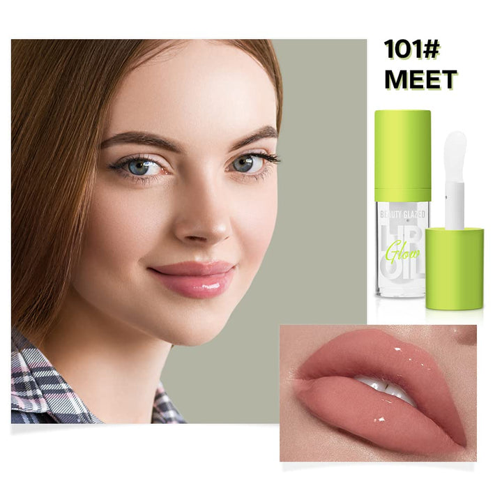Beauty Glazed Big Brush Head Lip Oil, Ultra-Hydrating & Nourishing, Smooth Glossy Finish Lip Glow Oil, Shiny and Vegan Tinted Lip Gloss, Non-Sticky Formula (4, 101# 102# 105# 107#)