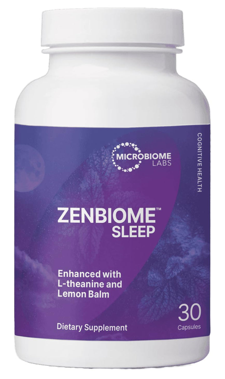 Microbiome Labs Zenbiome Sleep - L Theanine Supplement with Lemon Balm Extract & Probiotics with Bifidobacterium Longum - Help Soothe The Gut-Brain Axis at Bedtime (30 Capsules)