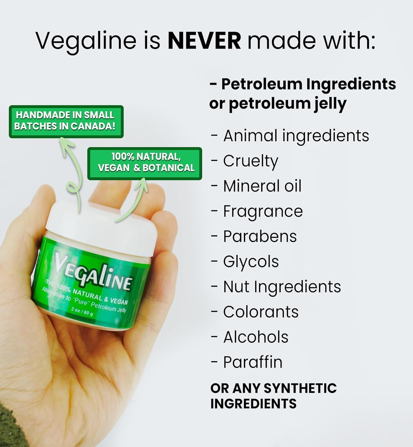 Vegaline - 100% Natural, Vegan & Hypoallergenic Alternative to Petroleum Jelly - Unpetroleum - Lips, Hands, Baby, Makeup Remover and More (2 Ounce)