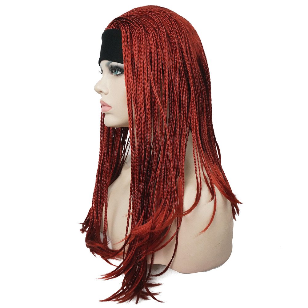 #137: Aimole Long Braiding Crochet Hair Fully Hand Tied Twist Braided With Headband Half Wig(137-Red)