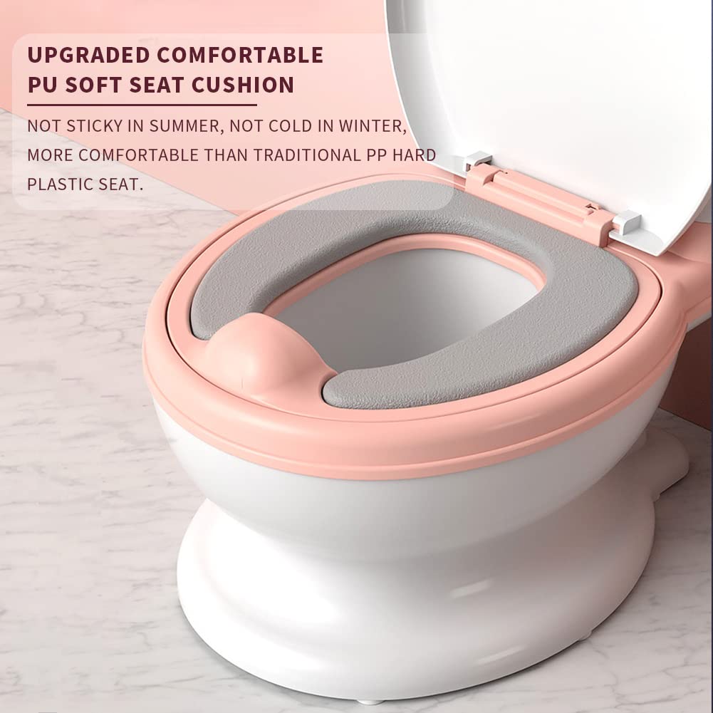 Potty Training Toilet, Realistic Potty Training Seat, Toddler Potty Chair with Soft Seat, Removable Potty Pot, Toilet Tissue Dispenser and Splash Guard, Non-Slip for Toddler& Baby&Kids White, Pink