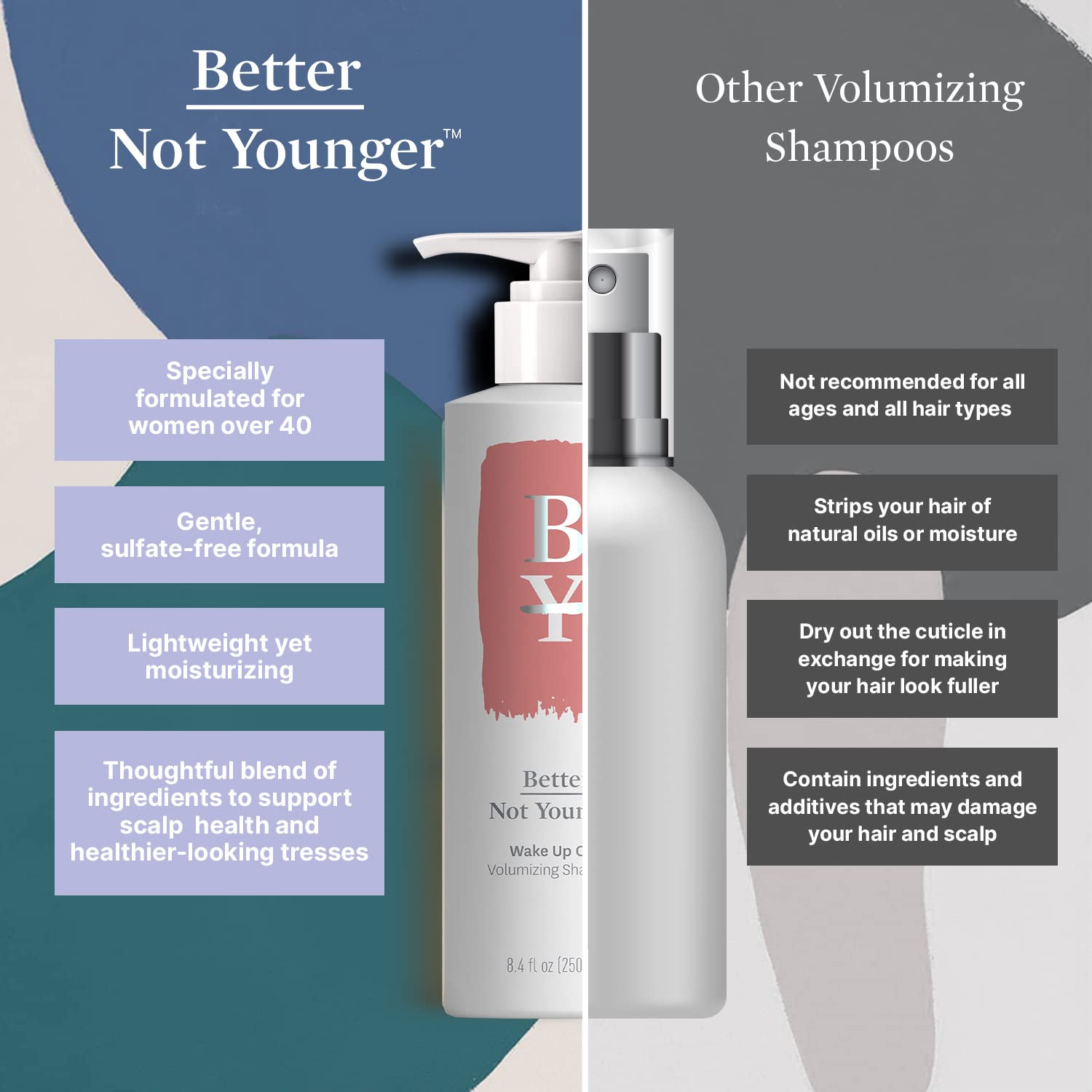 Better Not Younger Wake Up Call Volumizing Shampoo - 8.4 fl. oz. Shampoo Designed for Thinning Hair & Women Over 40 - Volumizes, Lifts & Nourishes Color-Safe & Non-Stripping Shampoo for Thin Hair