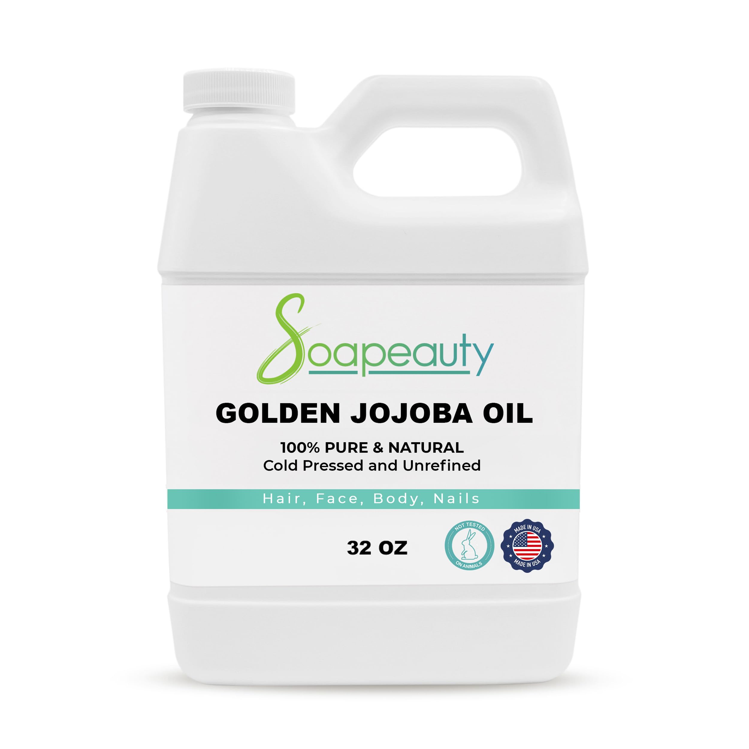 Soapeauty Golden Jojoba Oil | 100% Pure & Natural | Unrefined, Cold Pressed, Hexane Free | Moisturizing Oil for Skin, Face, Hair & Nails | 32 Fl Oz
