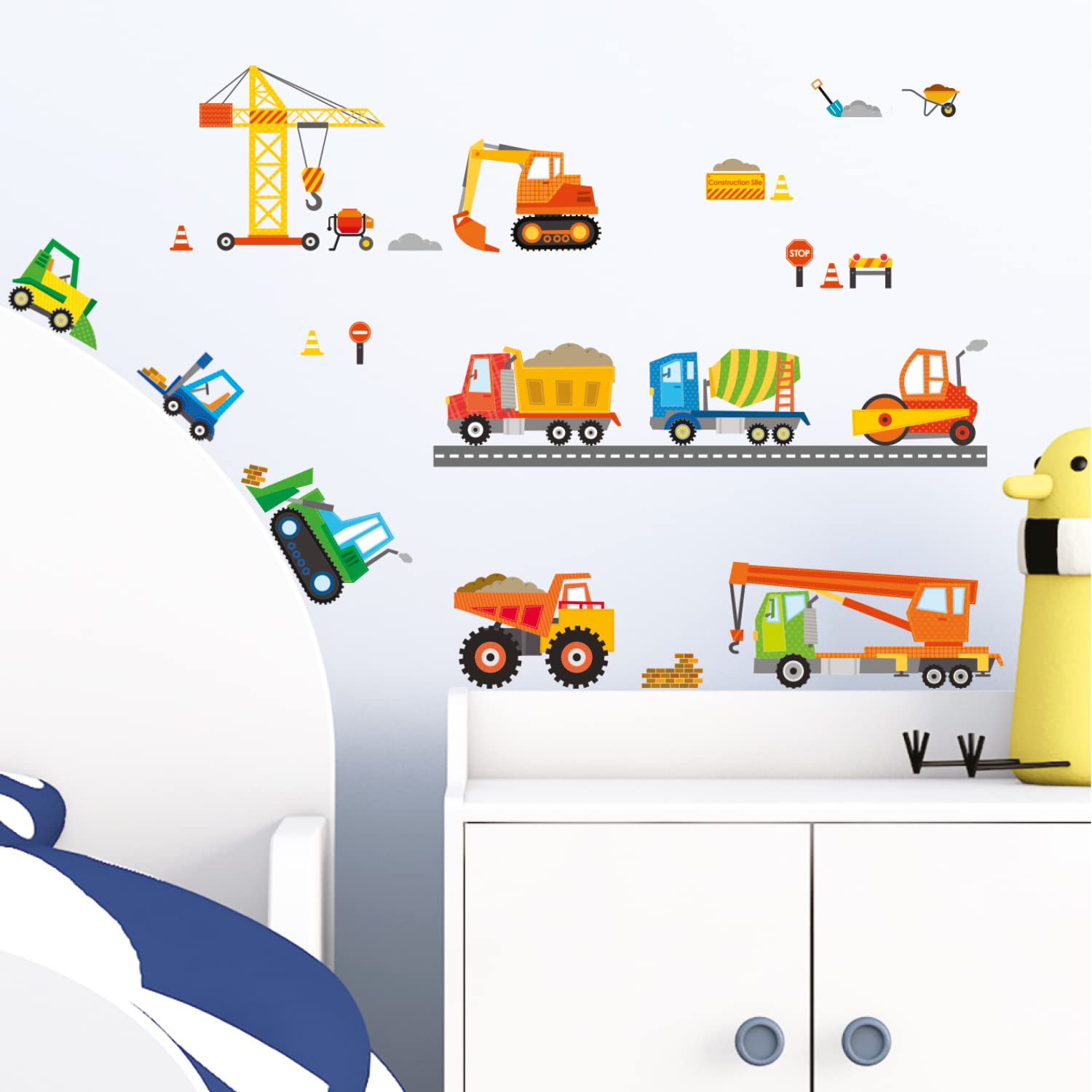 DECOWALL DS-8012 Construction Vehicles Cars Transport Kids Wall Stickers Wall Decals Peel and Stick Removable Wall Stickers for Kids Nursery Bedroom Living Room Decor 1712