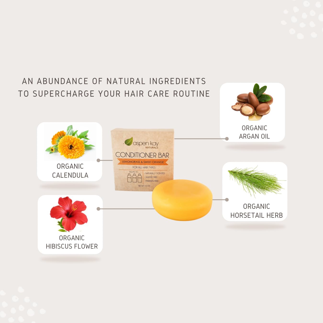 Aspen Kay Naturals Conditioner Bar, Lemongrass, 2.3 Ounce. Made With Natural & Organic Ingredients, All Hair Types including frizzy hair, Sulfate-Free, Cruelty-Free & Vegan