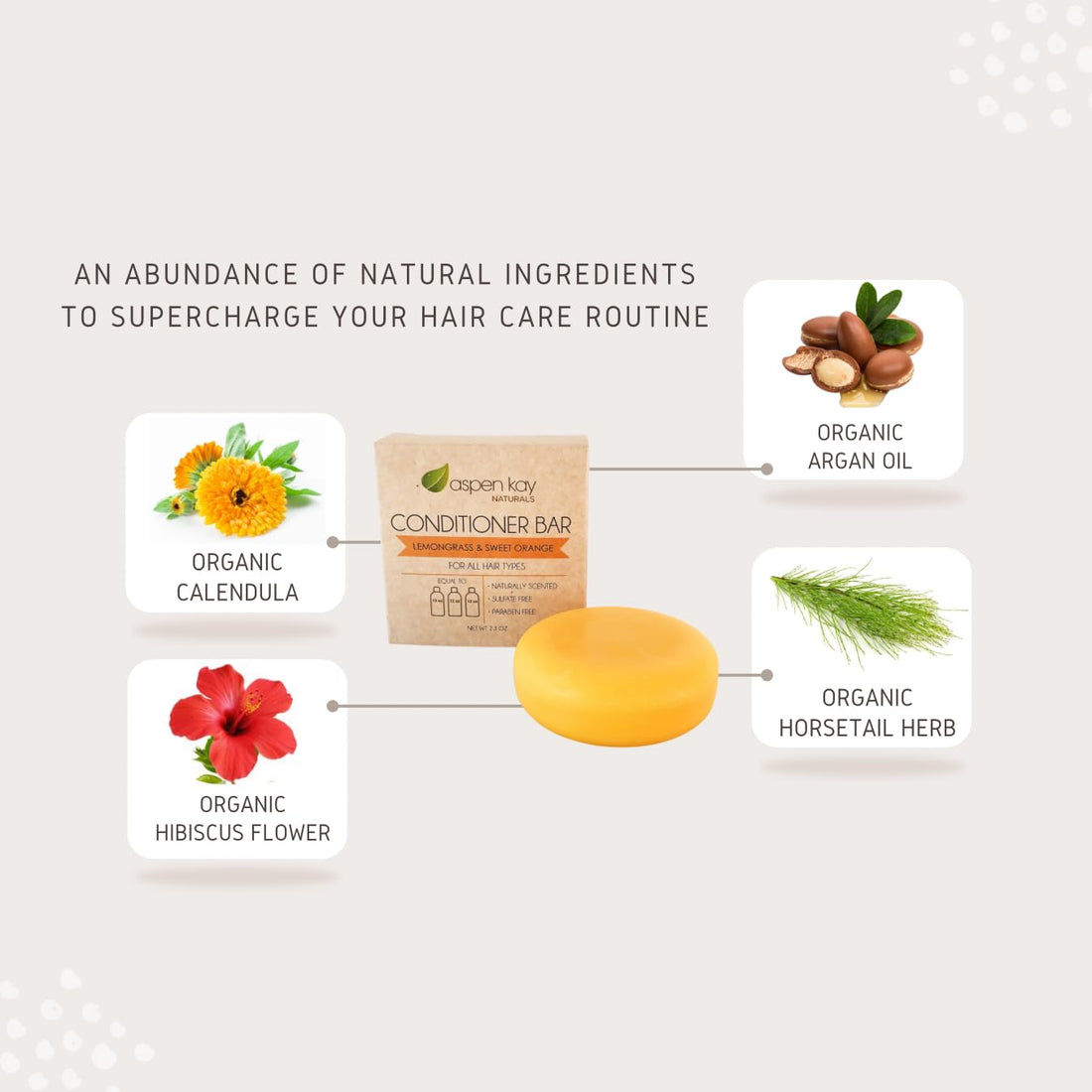 Aspen Kay Naturals Conditioner Bar, Lemongrass, 2.3 Ounce. Made With Natural & Organic Ingredients, All Hair Types including frizzy hair, Sulfate-Free, Cruelty-Free & Vegan