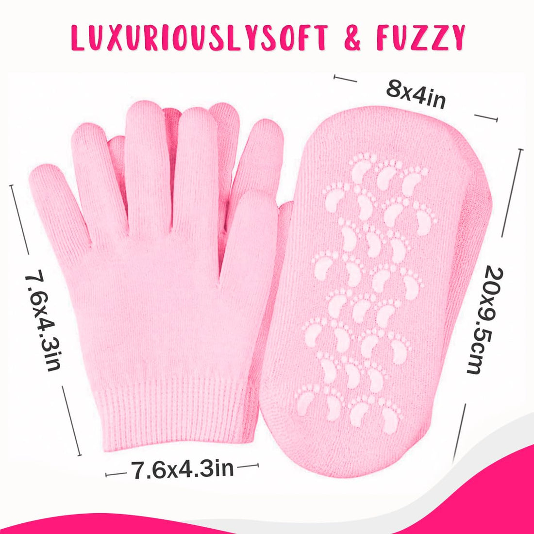 Moisturizing Glove and Sock, Gel Spa Moisturizing Therapy Sock & Glove, Soften Repairing Dry Cracked, Hands Feet Skin Care, Effective in Repair Dry and Chapped Hands and Feet Skin Care(4 PCS Pink)