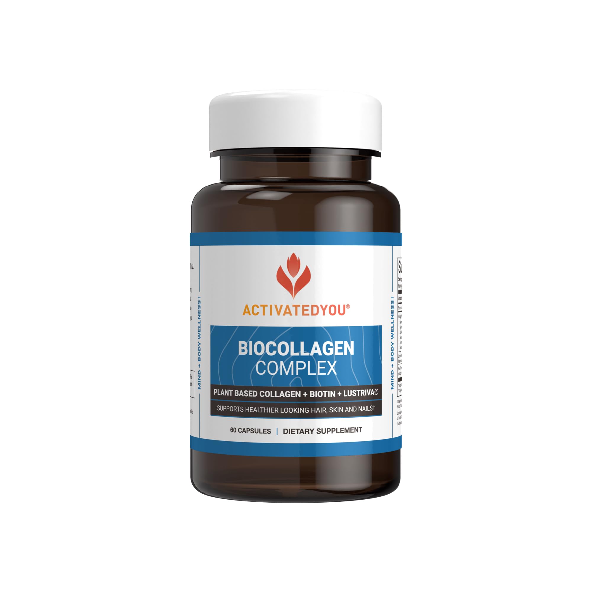 ACTIVATEDYOU Bio Collagen Complex - Plant-Based Collagen with Highly Absorbable Biotin to Support Youthful Skin, Hair Health, Muscle Strength - Vegan Formula with Lustriva & Saw Palmetto (30 servings)