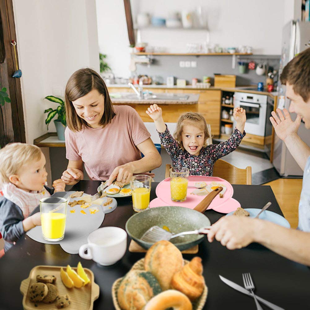 Food Catching Baby Placemat with Suction - Non-Slip Placemats for Kids with Strong Suction Silicone Placemats Suction Babies Toddlers Tiny Diner Placemat Roll Up Non Slip Washable Baby Restaurant Mat