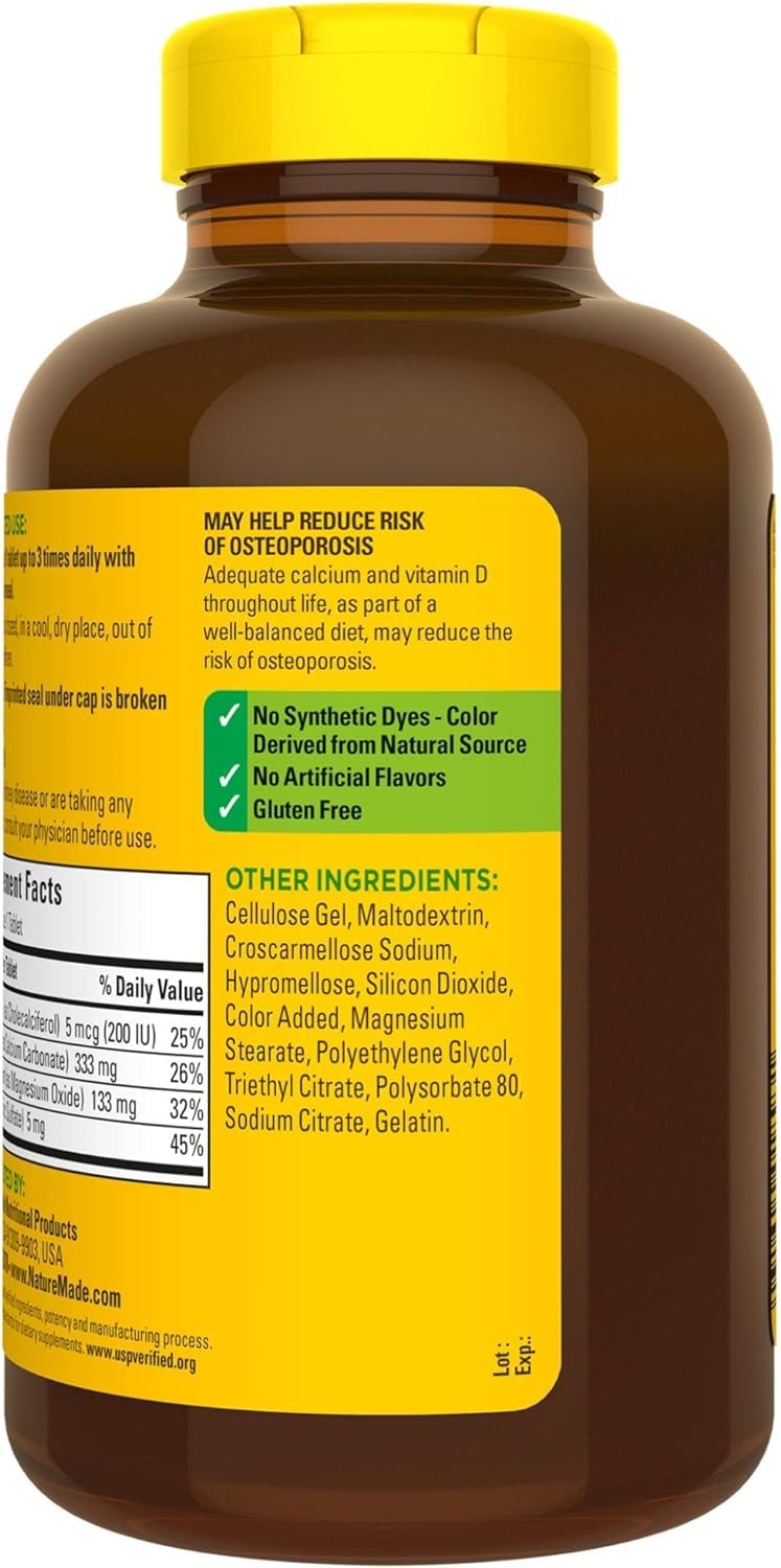 Nature Made Calcium, Magnesium Oxide, Zinc with Vitamin D3 helps support Bone Strength, Tablets, 300 Count