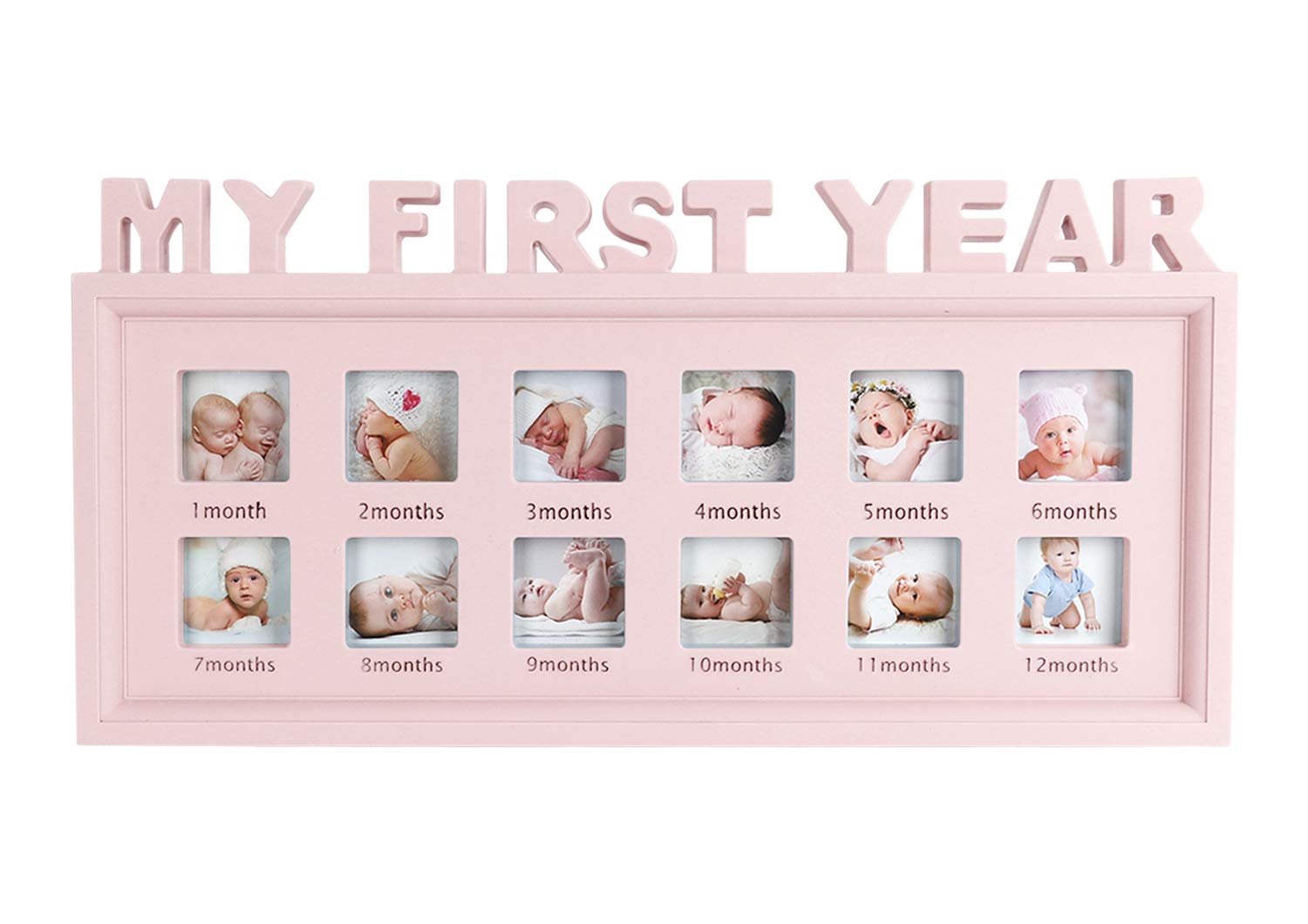 RONGXG Baby My First Year Photos Frame Multi-Photo Keepsake Picture Frame Girls Boys Pink 42x21cm
