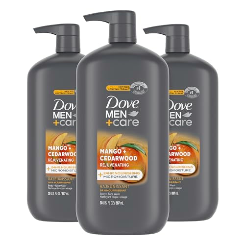 DOVE MEN + CARE Body and Face Wash Rejuvenating Mango + Cedarwood 3 Pack for Men, with 24-Hour Nourishing Micromoisture Technology, 30 oz