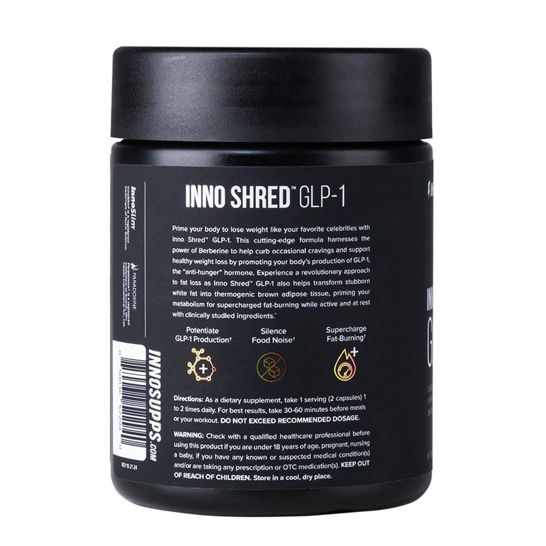InnoSupps Inno Shred™ GLP-1 | Thermogenic Fat-Burner | Appetite + Metabolism Support | Energy + Performance | Berberine + Chromium | 60 Capsules. 30 Servings.