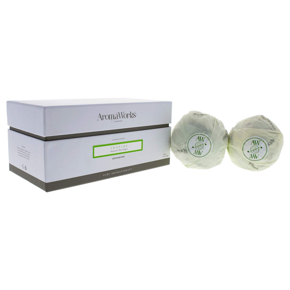 AromaWorks Inspire AromaBomb Bath Bomb - Black Pepper, Lime and Bergamot Aromas - Revive, Energize & Motivate - Natural, Vegan, Cruelty Free - 8.81 oz Each (2-pack)