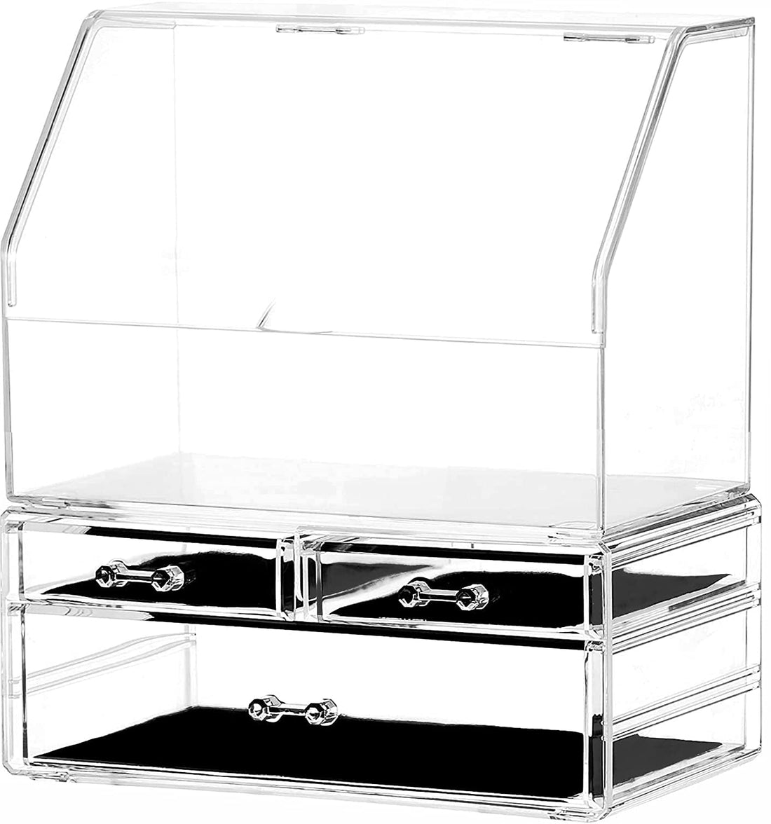 Cq acrylic Makeup Organizer with 3 Drawers -Clear Plastic Skincare and Cosmetic Storage for Vanity Countertop,Dresser Top Organizer for Beauty Products,Cologne Perfume-Bathroom Countertop Organization