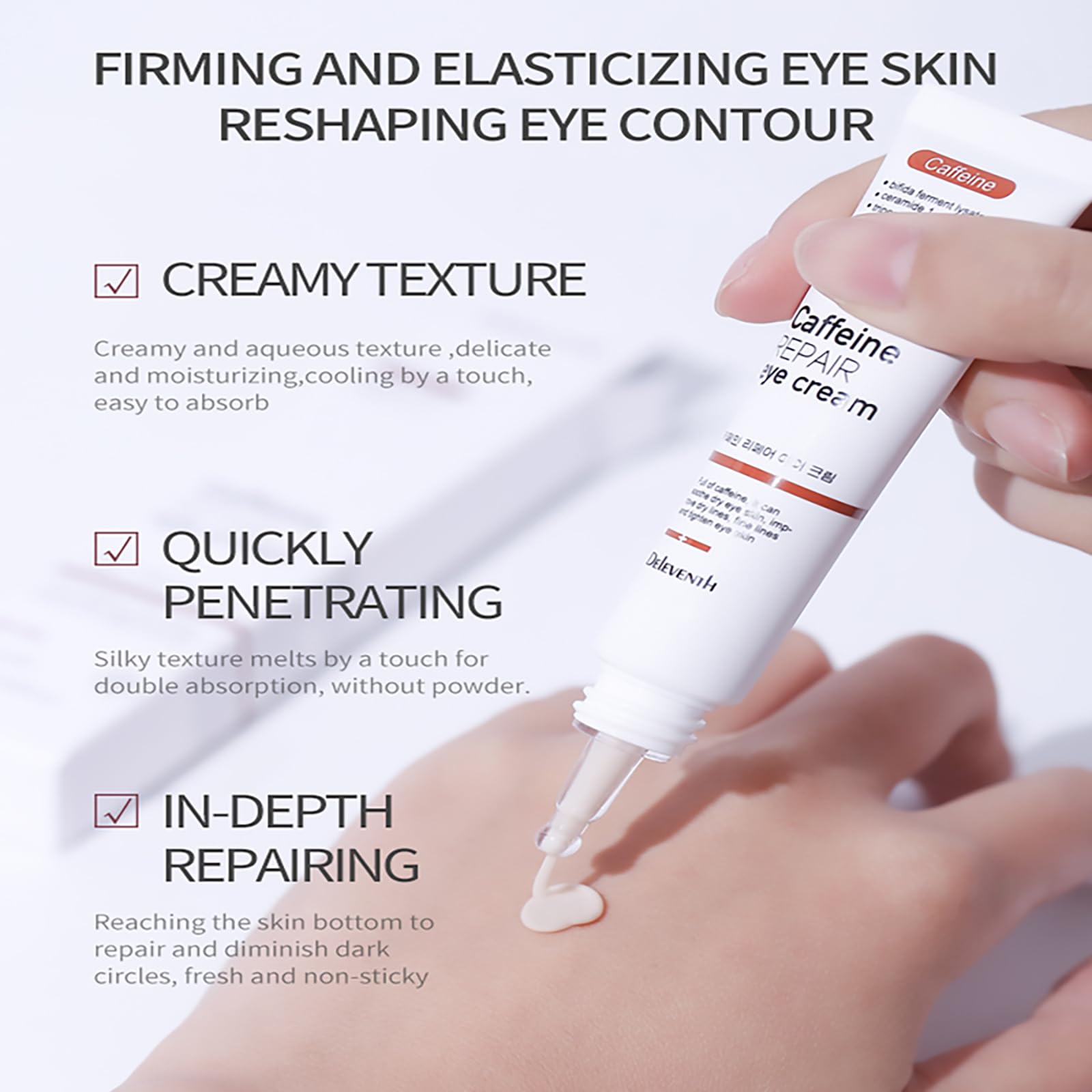 DEleventh Korean Brand Caffeine Repair Eye Cream 20g / Anti-wrinkle, Reduces Puffiness and Dark Circles, Hydrates, Firms Delicate Skin and Smoothes Fine Lines for a Refreshed Look