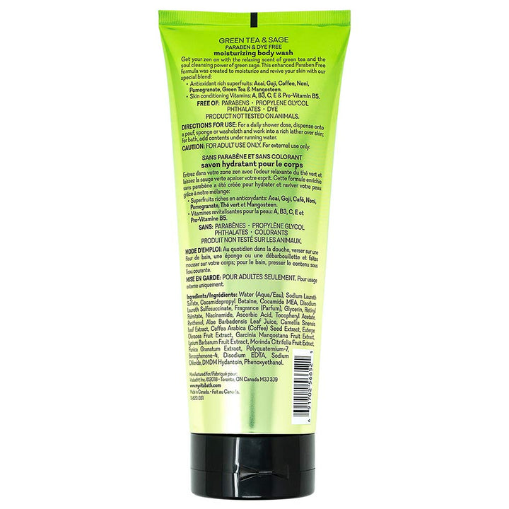 Vitabath Green Tea & Sage Body Wash Moisturizing Bath & Shower Cleanser Infused with Earthy Tones - Cruelty-Free, Paraben-Free - 10 oz