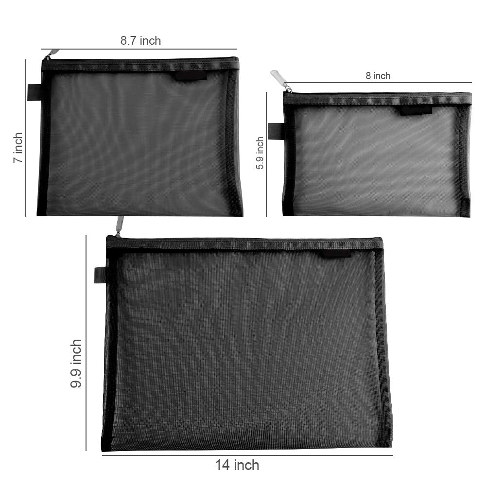 Topfinder Clear Cosmetic Bags Zip Makeup Mesh Bags Pencil Case Pouch Travel Toiletry Kit Set Storage Case (Black)