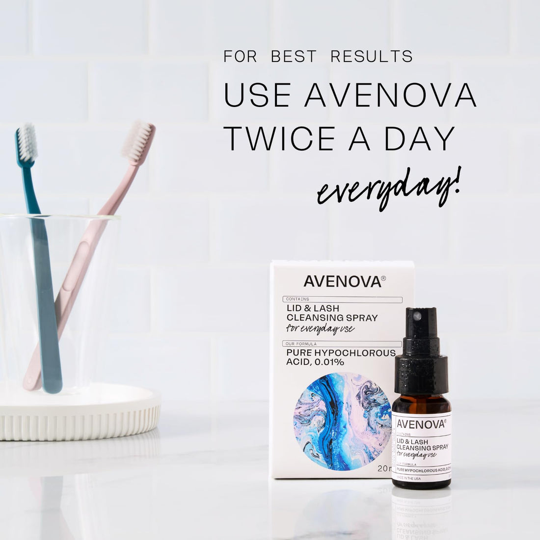 Avenova Eyelid and Eyelash Cleanser Spray - Pure Hypochlorous Acid, Gentle Everyday Lash Cleanser For Eye Irritation, 20mL (0.68oz)