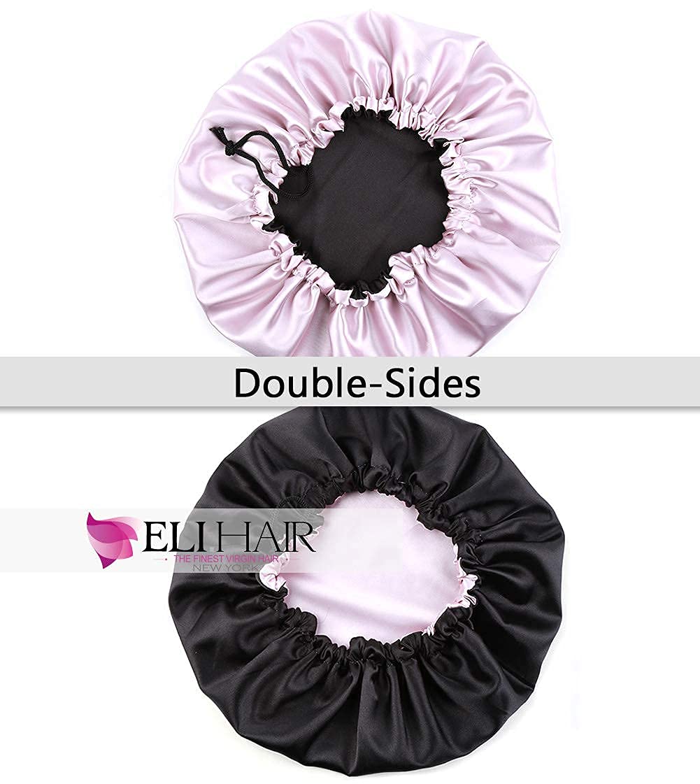 ELIHAIR Stain Bonnet Silk Sleep Cap Adjustable Satin Cap for Night Sleeping Hair Bonnet Reversible Double Layer Light Purple/Black
