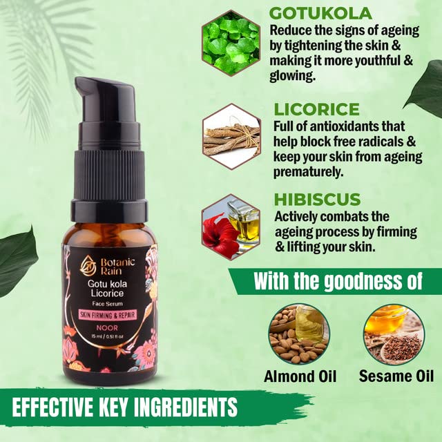 Botanic Rain Ayurveda Face Oil With Gotukola (Centella Asiatica), Licorice And Organic, Natural Vitamin C for Women And Men, Ayurveda Products For Crepey Skin - 0.51 fl oz