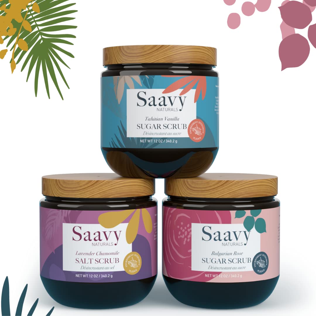 Saavy Naturals Salt Scrub Body Exfoliator, Soothing Lavender Chamomile, Natural Exfoliation and Moisturizing for Women, Vegan Dead Sea Salts Infused with Organic Jojoba Oils - 12 Oz, 2 Pack