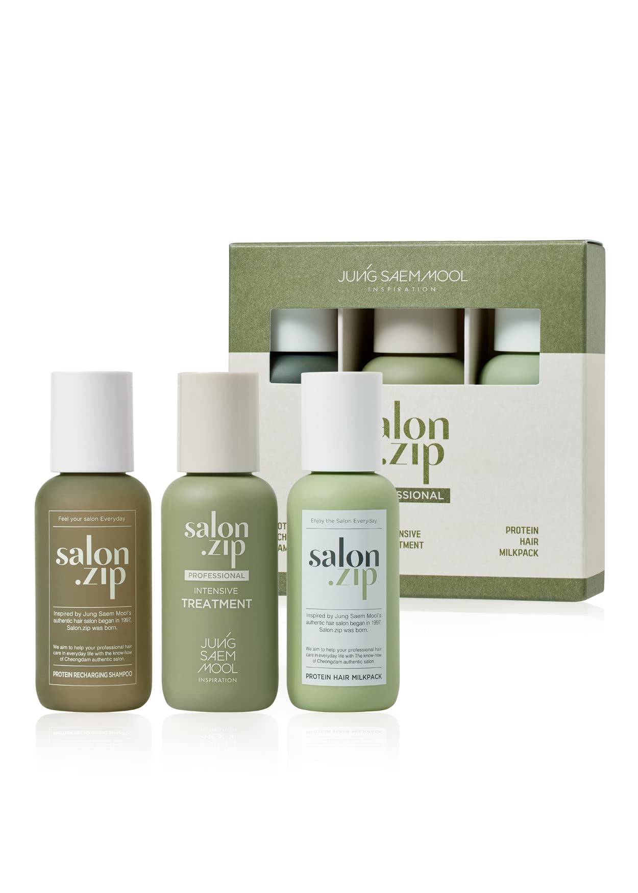 [JUNGSAEMMOOL OFFICIAL] Salon.ZIP Home Clinic Mini Trial Kit 3ea (Recharging Shampoo 50g+Hair Milk Pack 50ml+Intensive Treatment 50ml) | Shampoo Travel kit
