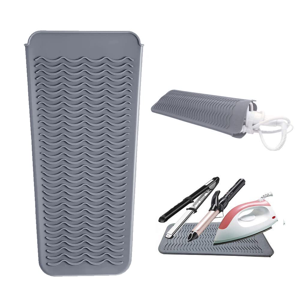 Heat Resistant Silicone Mat Pouch,Hair Styling Tools for Curling Irons, Flat Irons, Hair Straightener, 11.5 * 6 Inches, Food Grade Silicone, Grey