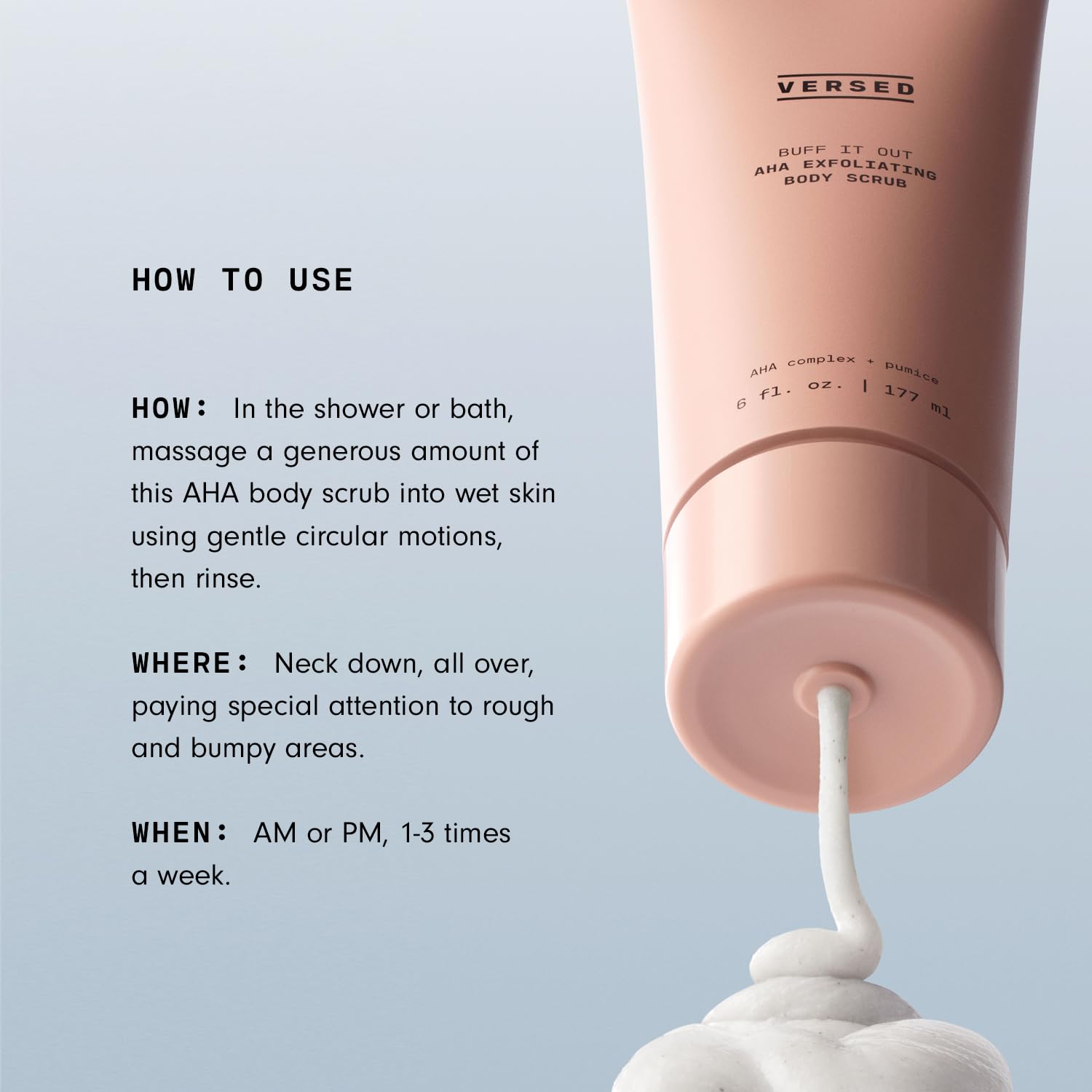 Versed Buff It Out AHA Exfoliating Body Scrub and Mask - Lactic Acid & Glycolic Acid Exfoliant - Microfine Pumice Body Exfoliator to Polish and Smooth Bumpy, Dry Skin - Vegan & Cruelty-Free (6 oz)