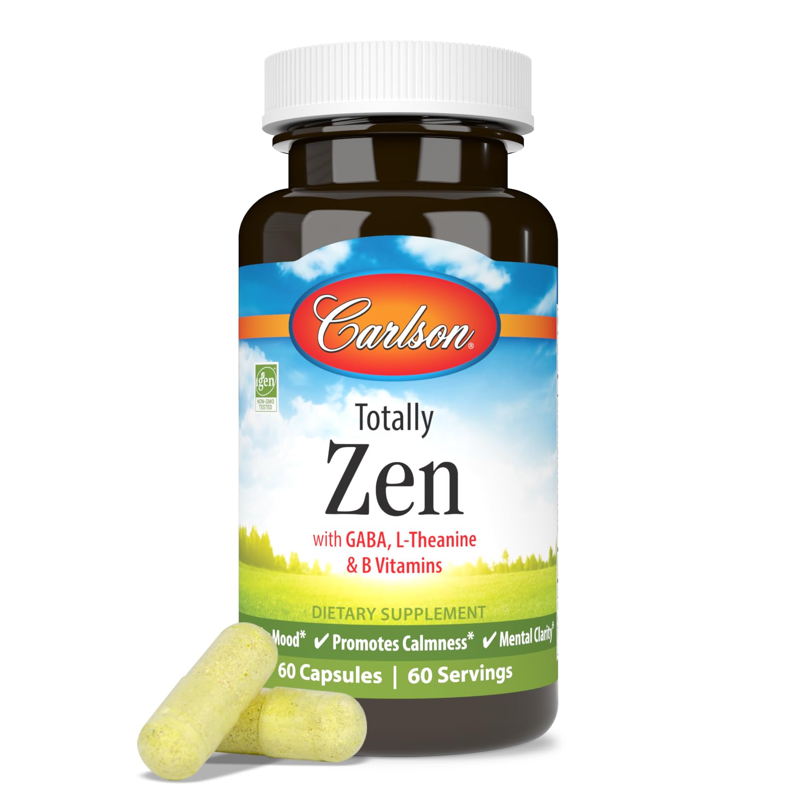 Carlson - Totally Zen, GABA, L-Theanine & B Vitamins, Healthy Mood, Promotes Calmness & Mental Clarity, 60 Capsules