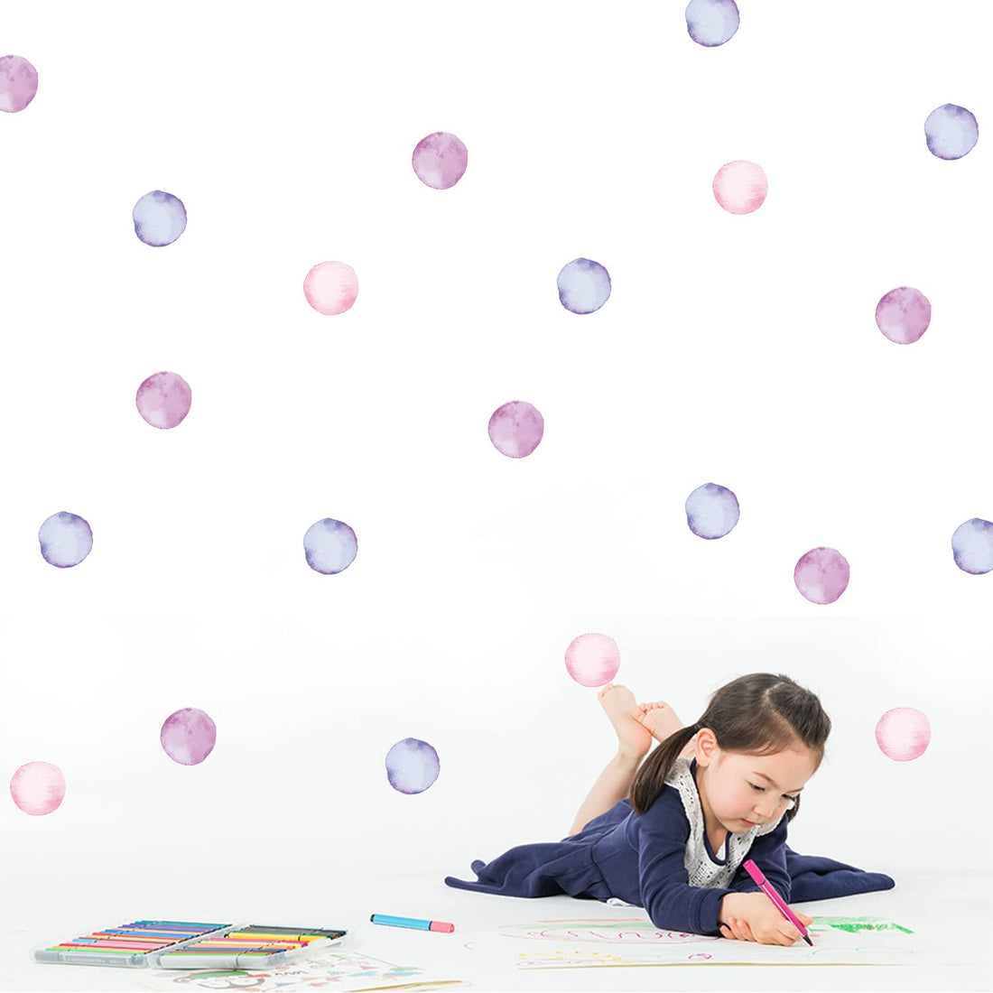 Polka Dot Wall Decals Removable Watercolor Colorful Wall Sticker for Kids Baby Girls Living Room Bedroom Playroom (Pink Purple)…