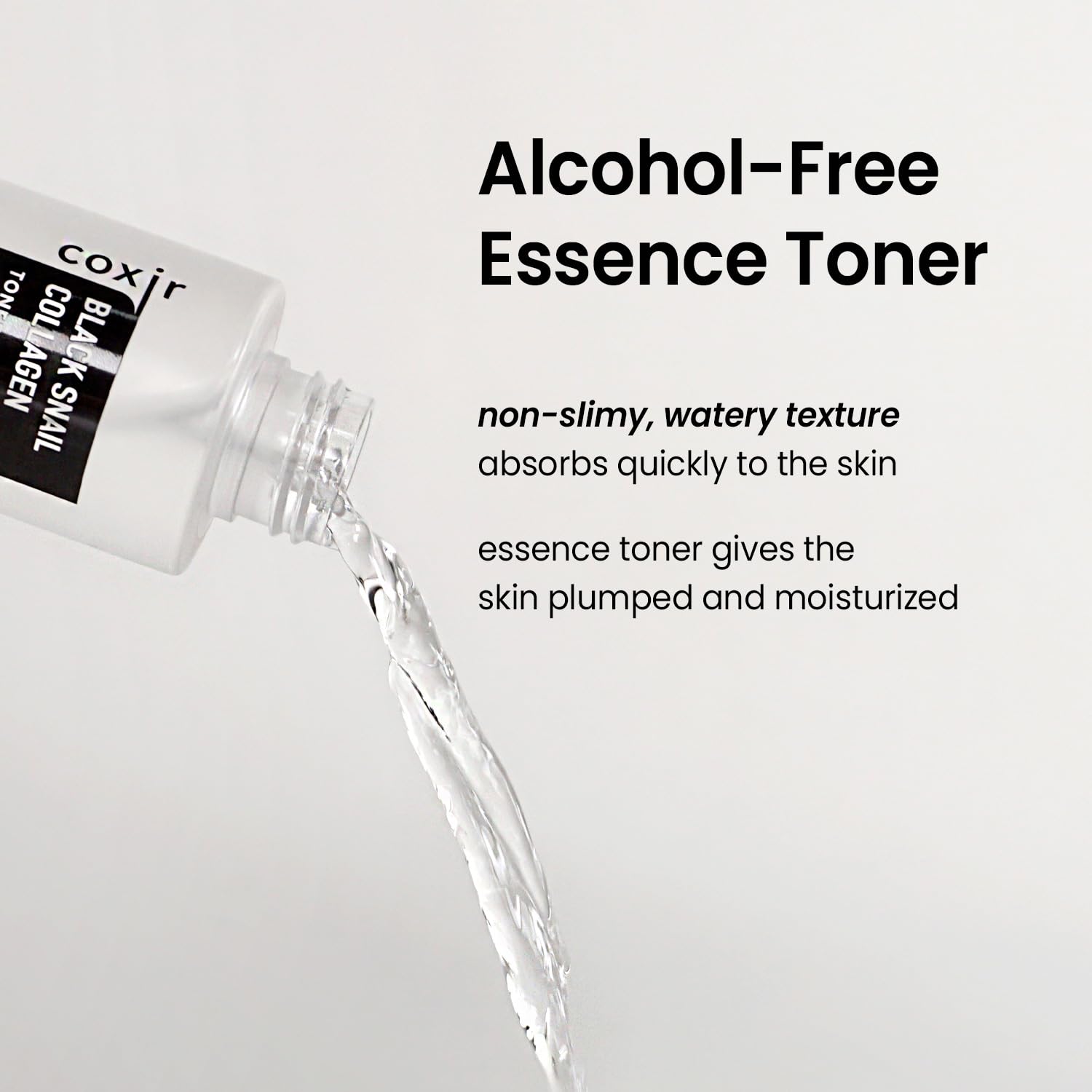 coxir Black Snail Collagen Toner l Essence Toner for Pluming, Moisturizing l Black-3-Complex: Black Rice, Bean, Sesame, Snail Mucin, Collagen l Korean Skin Care, Fragrance-Free [150ml /5.07 fl.oz]