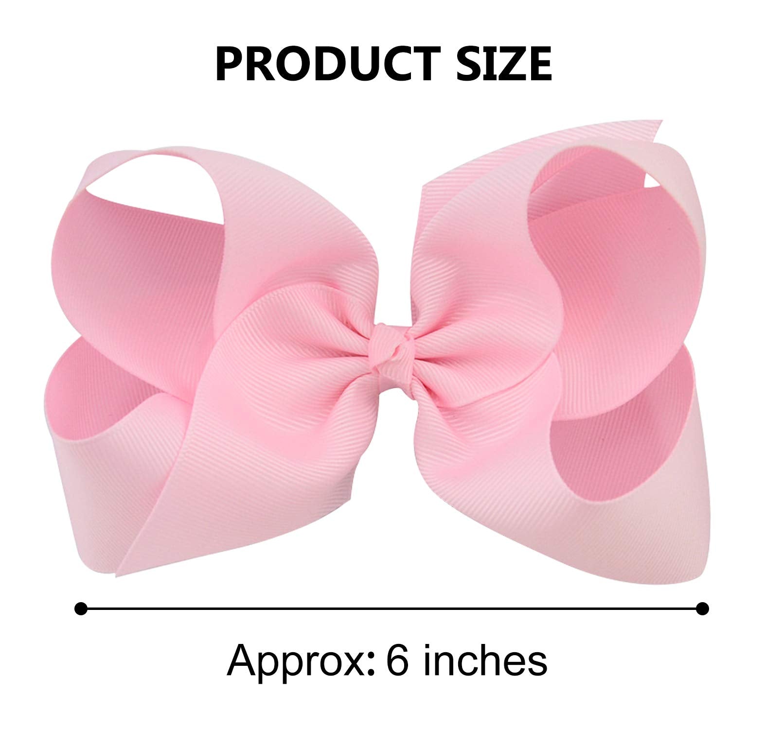 DEEKA 2 PCS 6 Big Hand-made Grosgrain Ribbon Solid Color Hair Bows Alligator Clips Hair Accessories for Little Teen Toddler Girls Kids Set of 2 -Light Pink