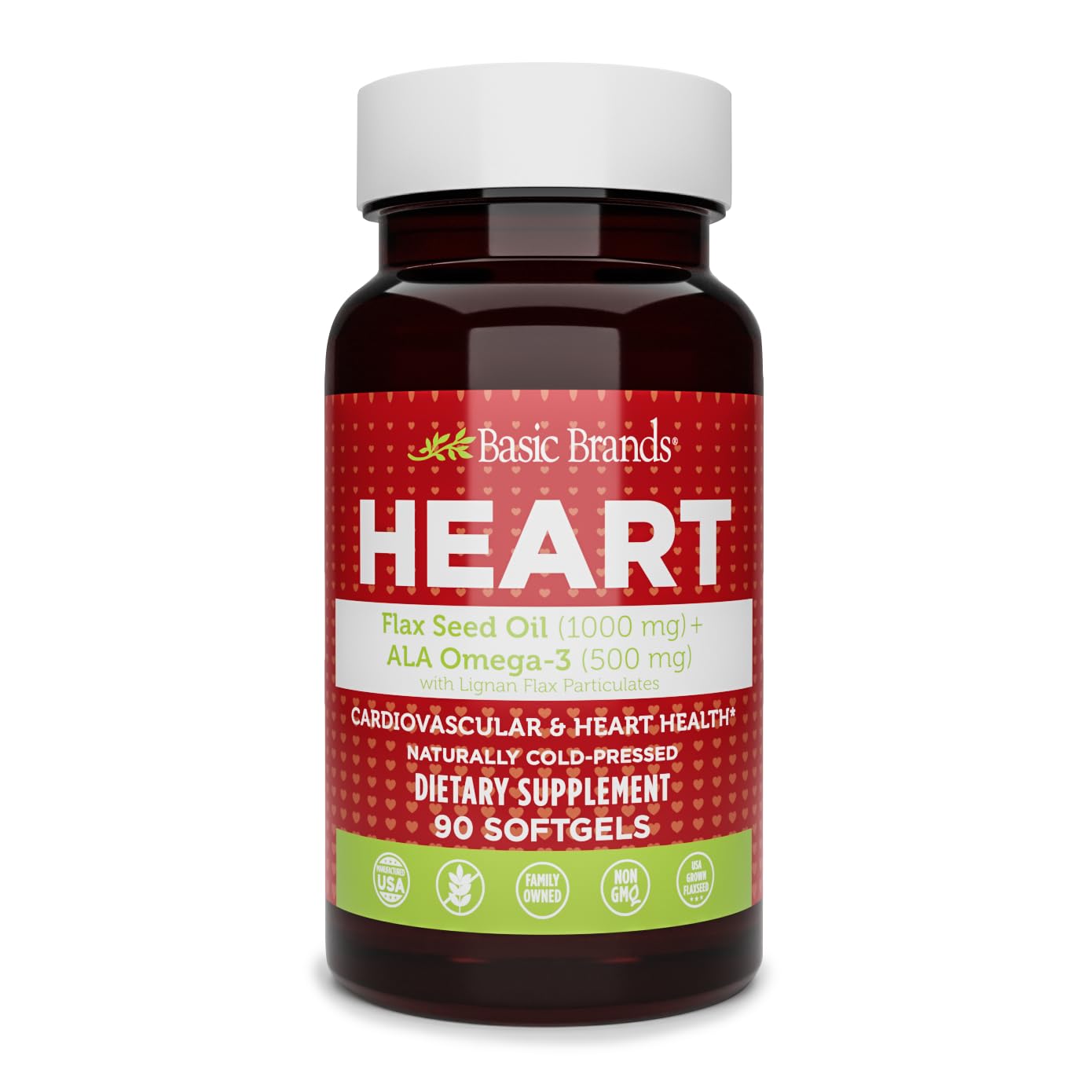 Basic Brands Smart Heart Flax Seed Oil and Ala Omega-3, 90 Count