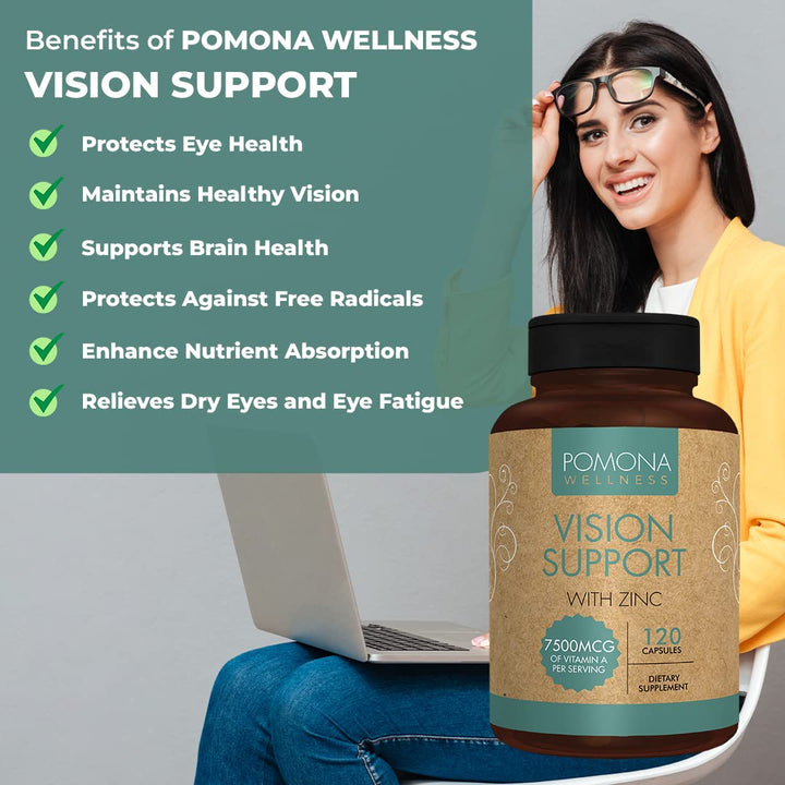 Pomona Wellness Vision Support Supplement Multivitamin for Eye Health, Supports Healthy Vision Function, Dry Eyes and Overall Health with Zinc, Vitamin A, Non-GMO, 120 Capsules (2 Pack)