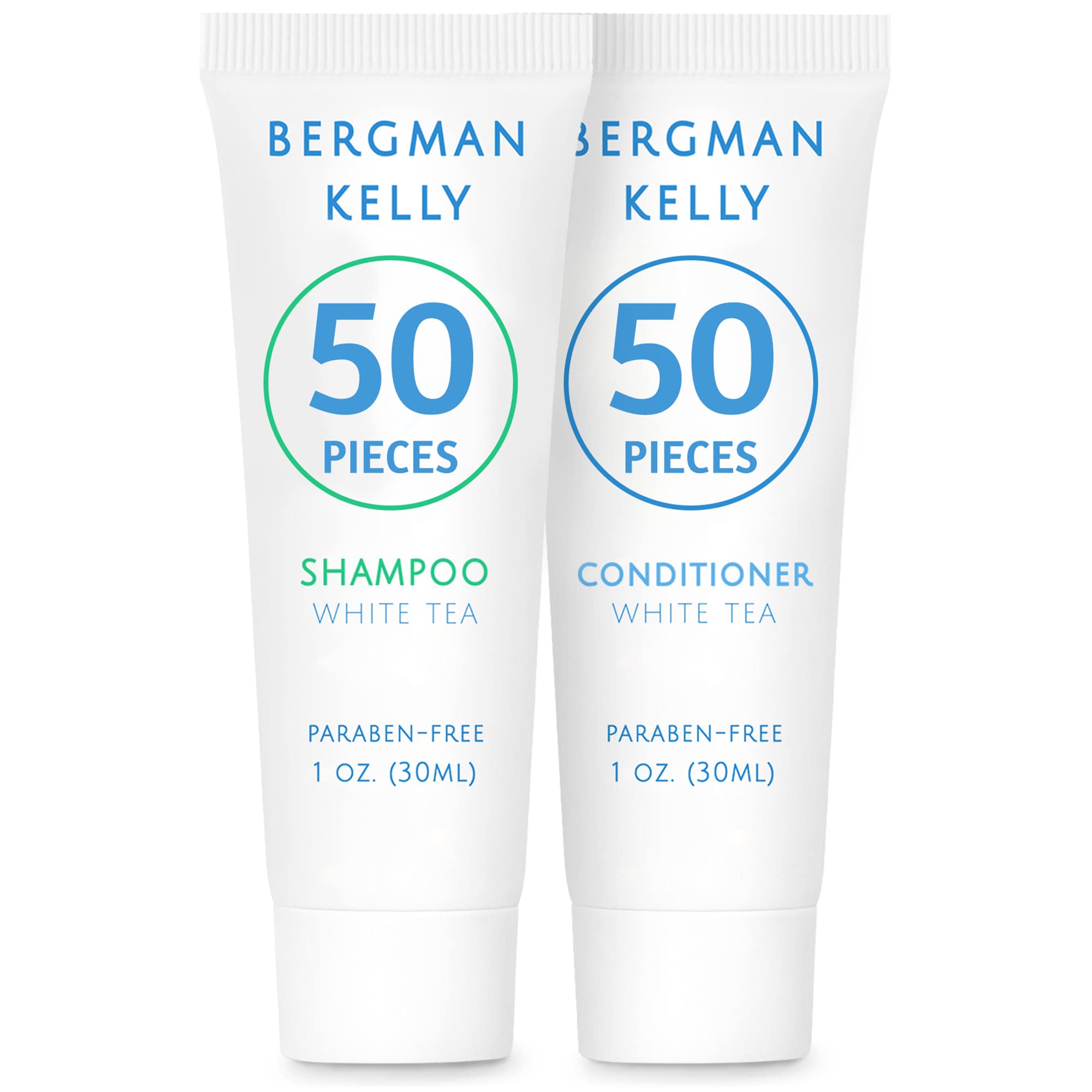 Bergman Kelly - Travel Shampoo and Conditioner Set - 1 fl oz, 100 Pieces, White Tea - Delight Your Guests with Revitalizing and Refreshing Hotel Toiletries and Guest Hospitality in Bulk