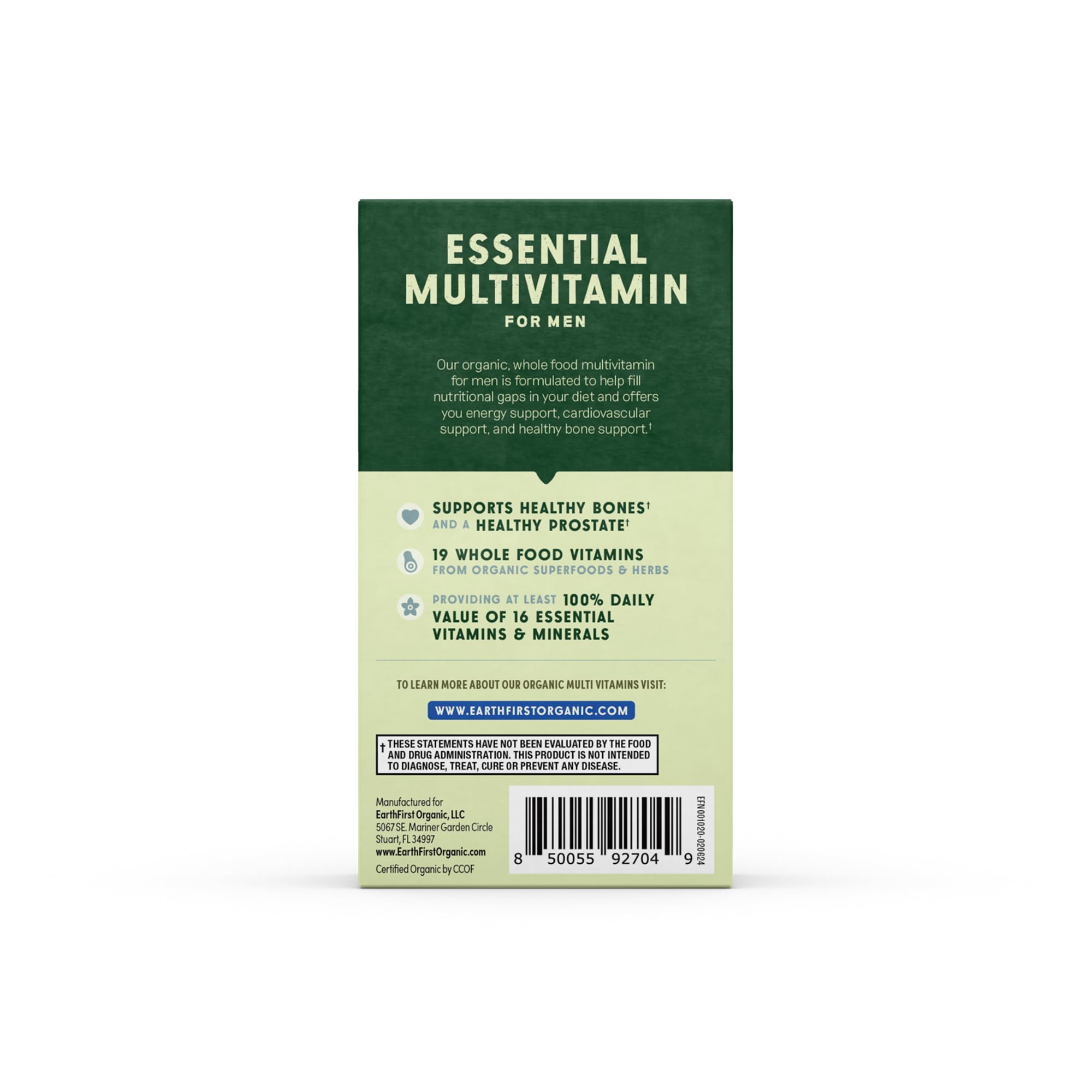 EarthFirst Organic Men’s Multi Once Daily, Men's Multivitamin, 19 Vitamins from Herbs & Superfoods, 30 Count