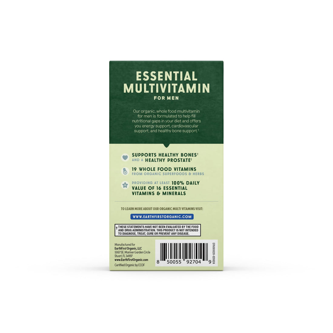 EarthFirst Organic Men’s Multi Once Daily, Men's Multivitamin, 19 Vitamins from Herbs & Superfoods, 30 Count