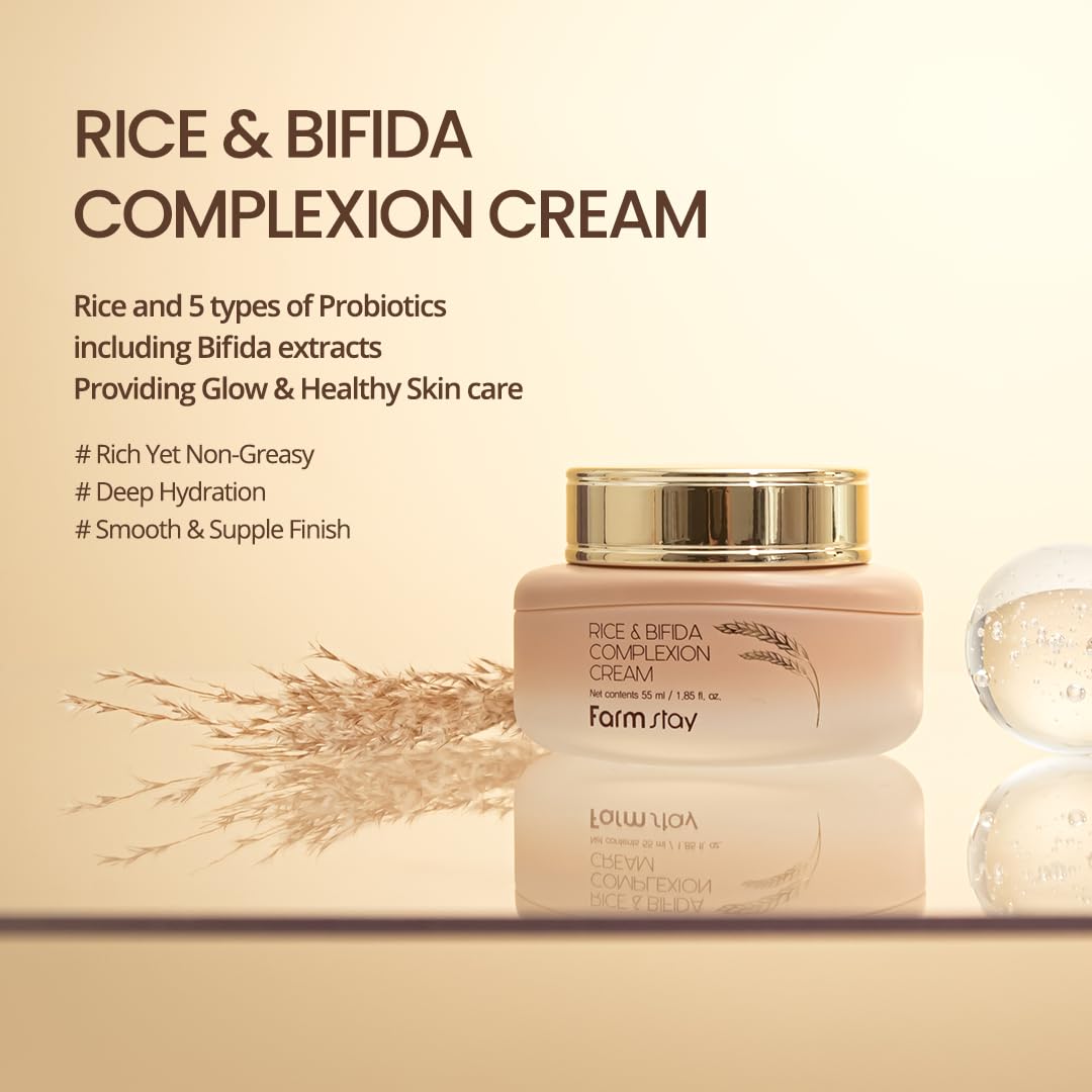 FARMSTAY Rice & Bifida Complexion Cream, Dark Spots Remover Correcting with Niacinamide, Skin Barrier Repair for Glow Skin, Rice Moisturizer for Face, for Women & Men, Korean Skin Care, 4.05 Fl. Oz.