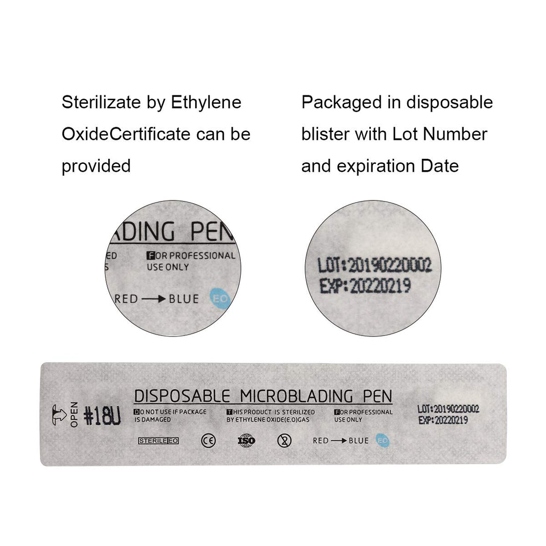 10pcs Disposable Microblading Manual Pen with Needle and Cap Permanent Makeup 18 U Blades 0.2MM,disposable blister package