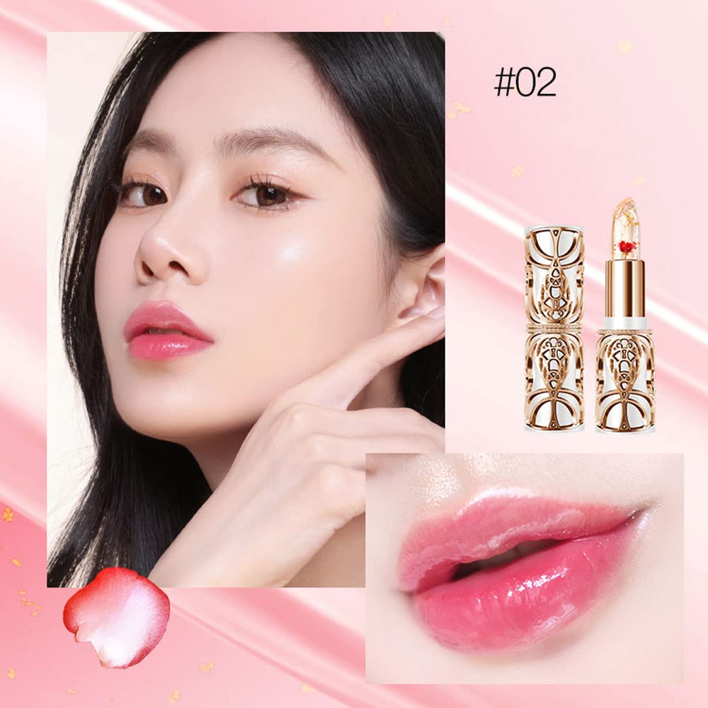 SWETIYOU Crystal Flower PH Lip Balm Color Changing Magic Lipstick Jelly Luxury Long Lasting Nutritious Gloss Clear pintalabios magicos, Red Flower