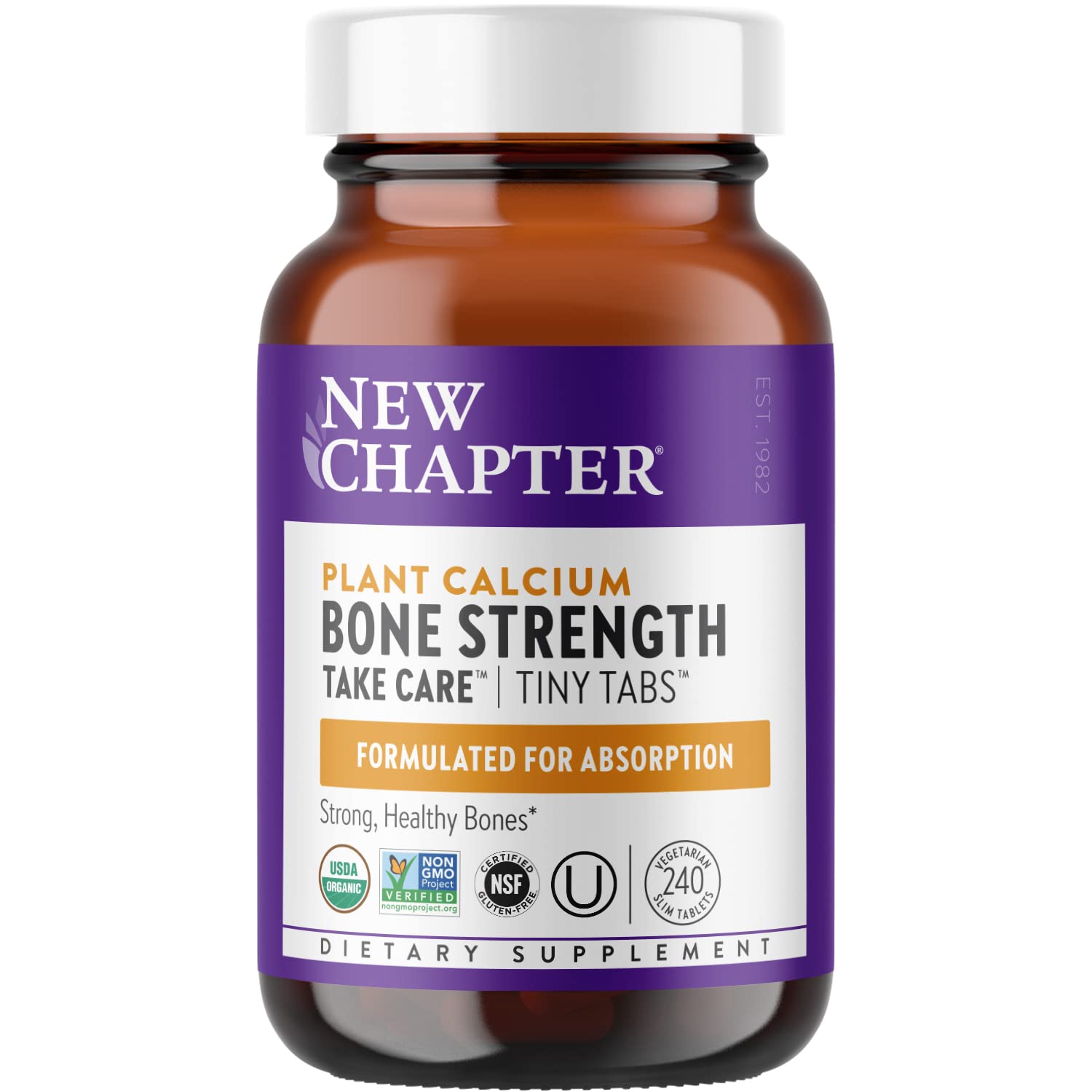 New Chapter Calcium Supplement - Bone Strength Tiny Tabs Organic Calcium with Magnesium, Vitamin D3+K2, 70+ Trace Minerals for Bone Health, Gluten Free, Easy to Swallow - 240 ct