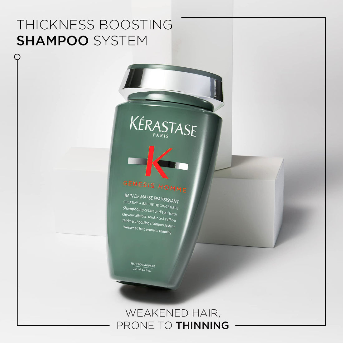 KÉRASTASE Men's Genesis Homme Bain De Masse Shampoo, Thickening & Strengthening Shampoo, Cleanses Hair & Scalp for Weakened Hair| 8.5 Fl Oz